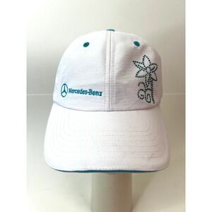 Mercedes-Benz Hat Women's White Turquoise Rhinestone Baseball Cap